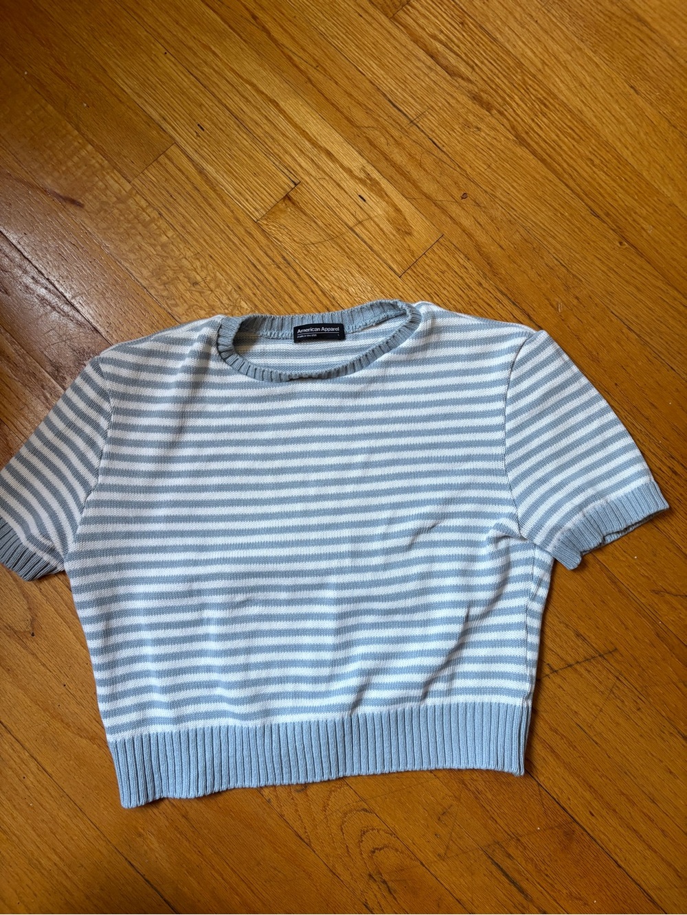 American Apparel Blue and White Striped Short-Sleeve Cotton Sweater